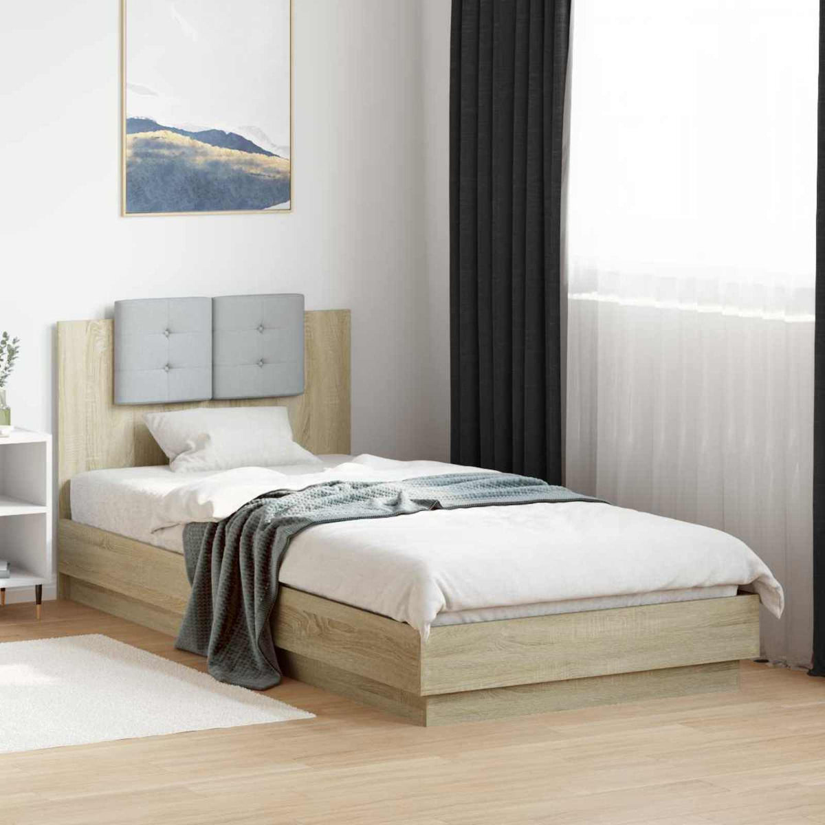 Bedframe met Hoofdeinde Sonoma Eiken Bewerkt hout is nu te koop bij PeponiXL, paradijselijk wonen!