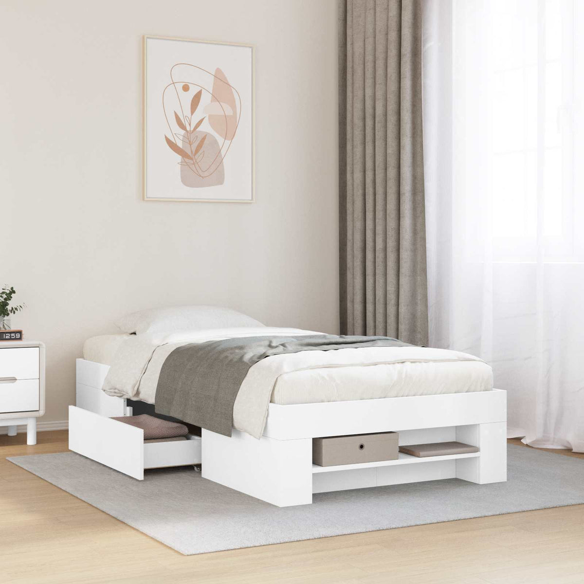 Bedframe met opslag met lade Wit 80 x 200 cm Bewerkt hout is nu te koop bij PeponiXL, paradijselijk wonen!