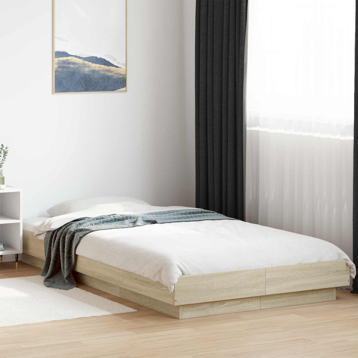 Vloerbedframe Sonoma Eiken 80 x 210 cm Bewerkt hout is nu te koop bij PeponiXL, paradijselijk wonen!