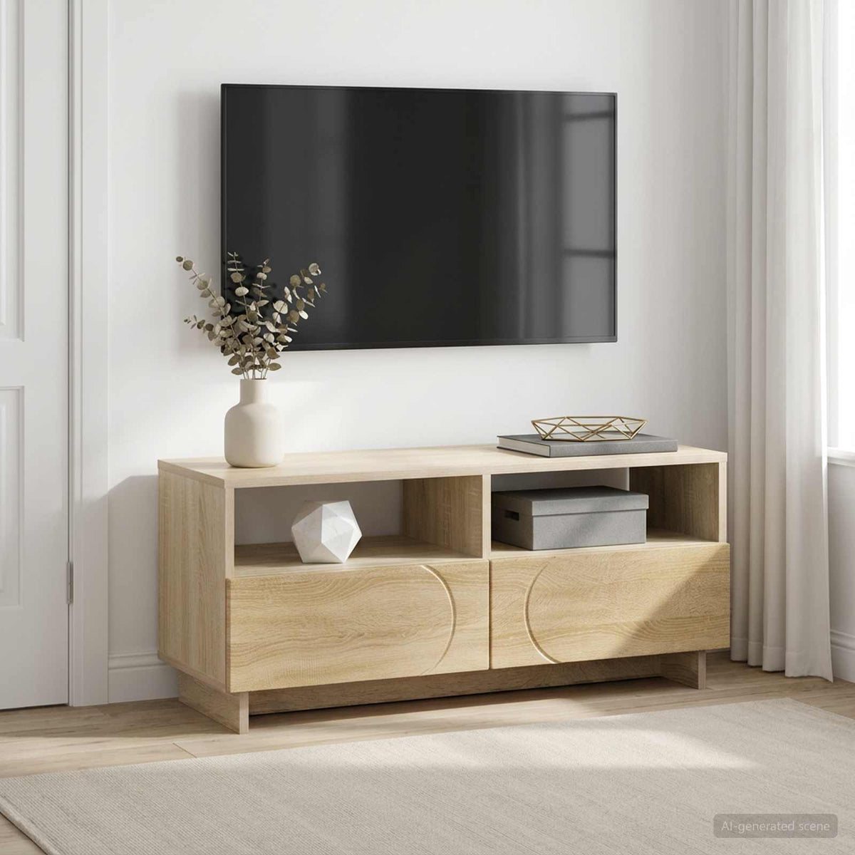 TV-standaard 90 x 34,5 x 40 cm Sonoma Eiken Bewerkt hout is nu te koop bij PeponiXL, paradijselijk wonen!