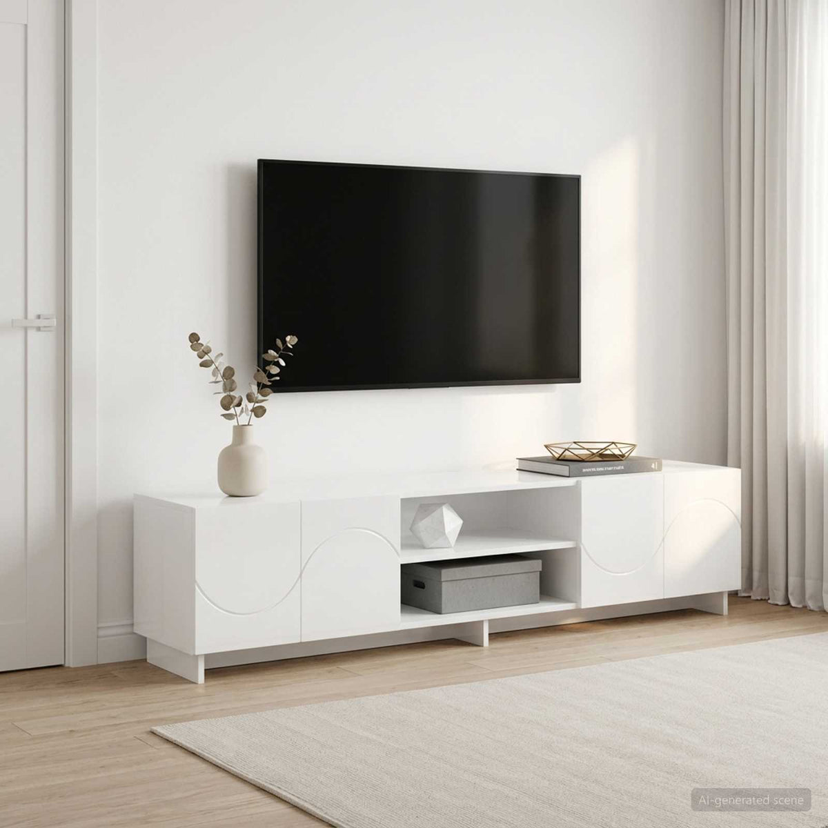 TV-standaard 180 x 34,5 x 40 cm Hoogglans Wit Bewerkt hout is nu te koop bij PeponiXL, paradijselijk wonen!