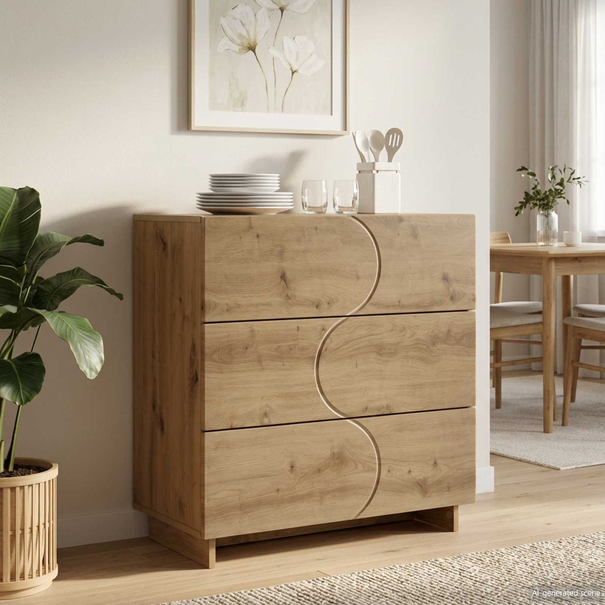 Dressoir Artisanaal eiken 70 x 38 x 75 cm Bewerkt hout is nu te koop bij PeponiXL, paradijselijk wonen!