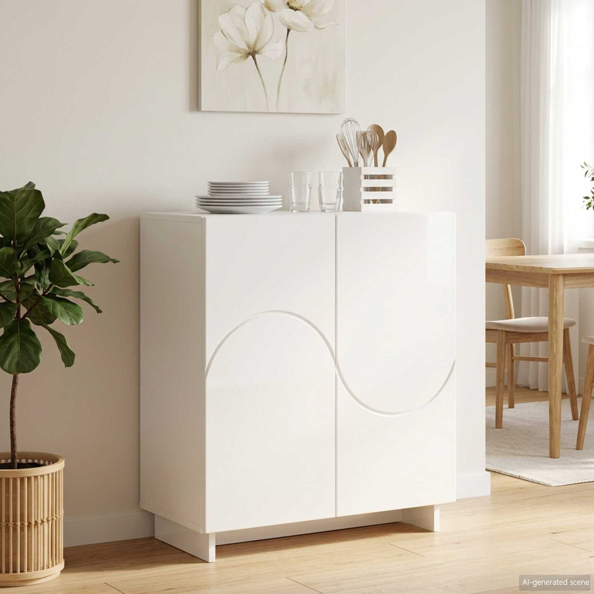 Dressoir Hoogglans Wit 67 x 34,5 x 75 cm Bewerkt hout is nu te koop bij PeponiXL, paradijselijk wonen!