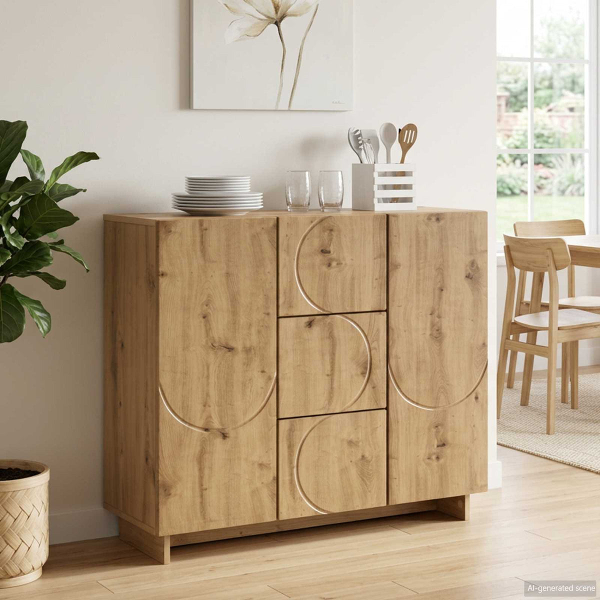 Dressoir Artisanaal eiken 85,5 x 31 x 75 cm Bewerkt hout is nu te koop bij PeponiXL, paradijselijk wonen!