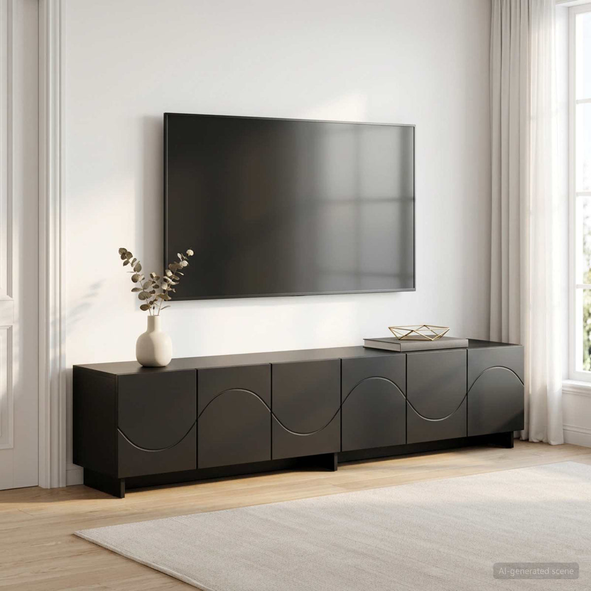 tv-meubel 180 x 34,5 x 40 cm Zwart Bewerkt hout is nu te koop bij PeponiXL, paradijselijk wonen!