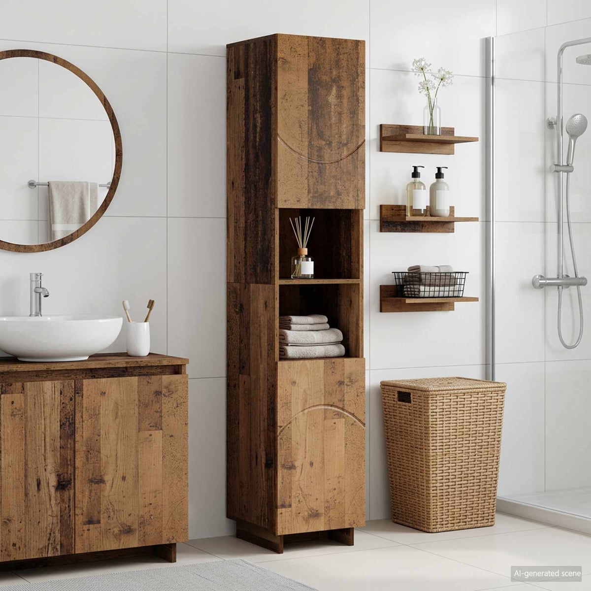 Badkamerkast Oud hout 36.5 x 38 x 180 cm Bewerkt hout is nu te koop bij PeponiXL, paradijselijk wonen!