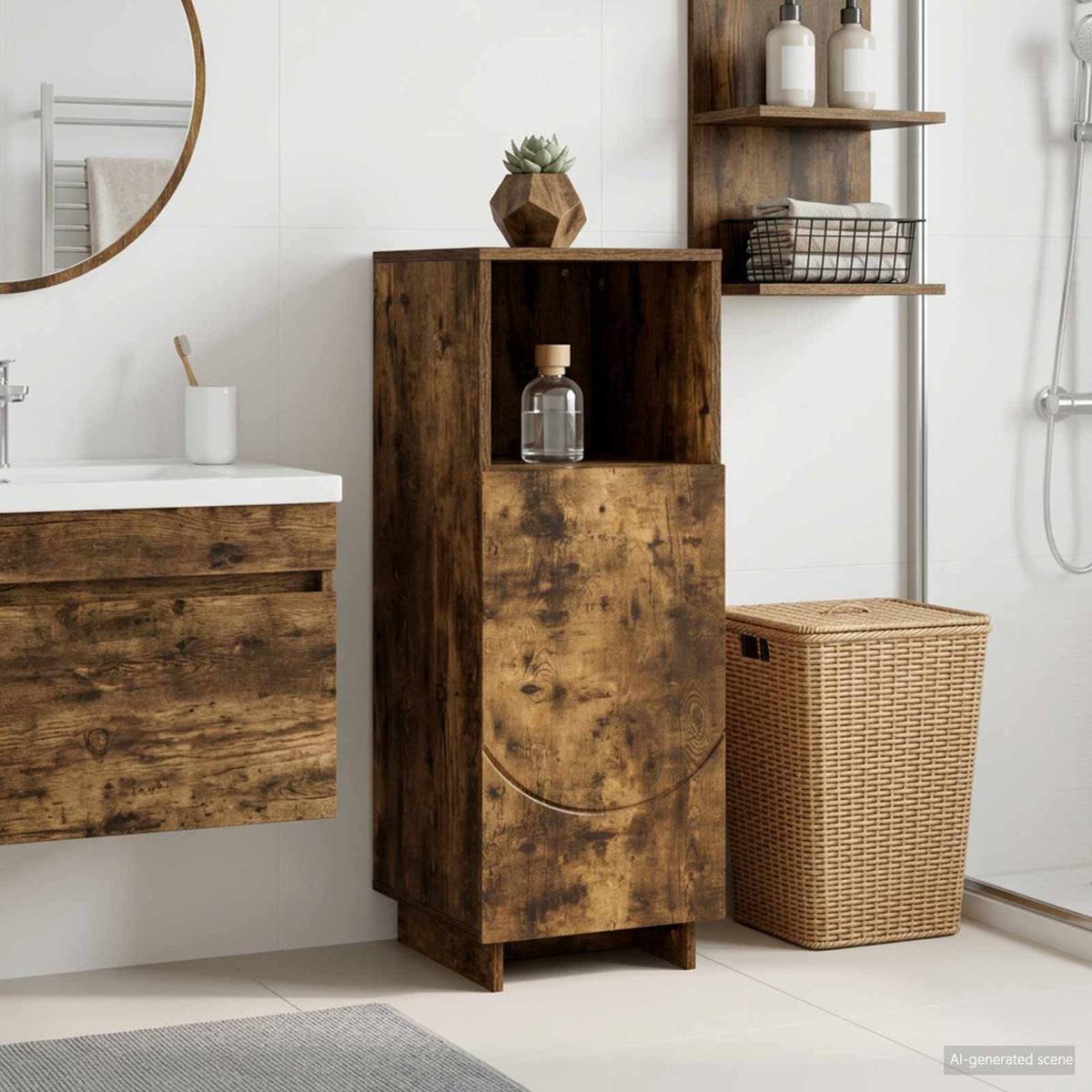 Badkamerkast Gerookt eiken 36,5 x 38 x 95 cm Bewerkt hout is nu te koop bij PeponiXL, paradijselijk wonen!
