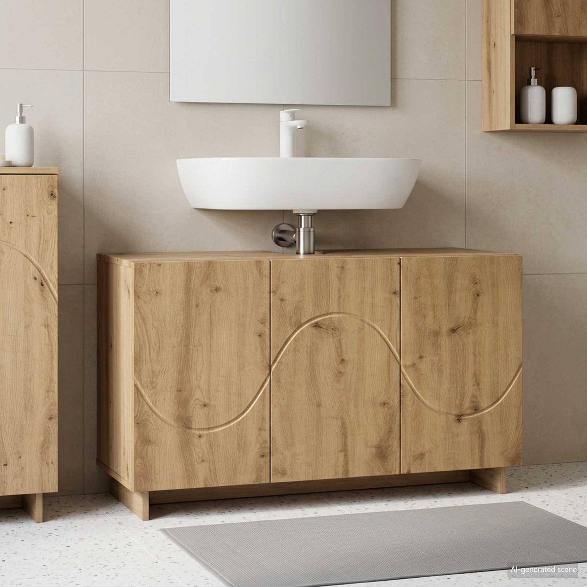 Badkamerkast Artisanaal eiken 101 x 41 x 58 cm Bewerkt hout is nu te koop bij PeponiXL, paradijselijk wonen!
