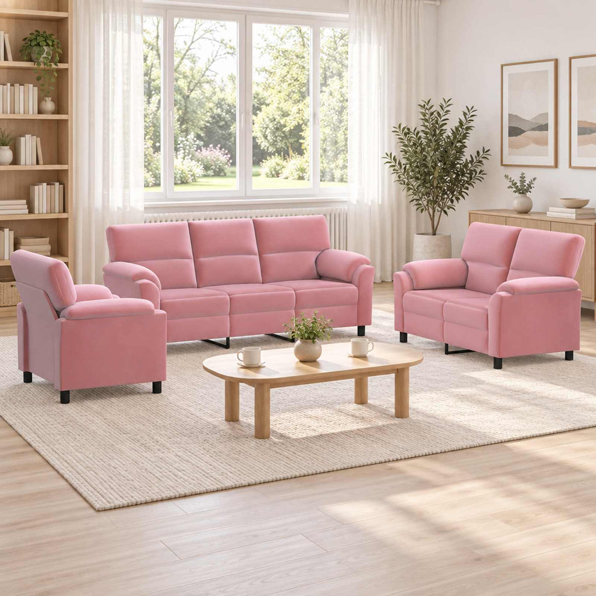 vidaXL Bankstel 3 pcs Roze fluweel
