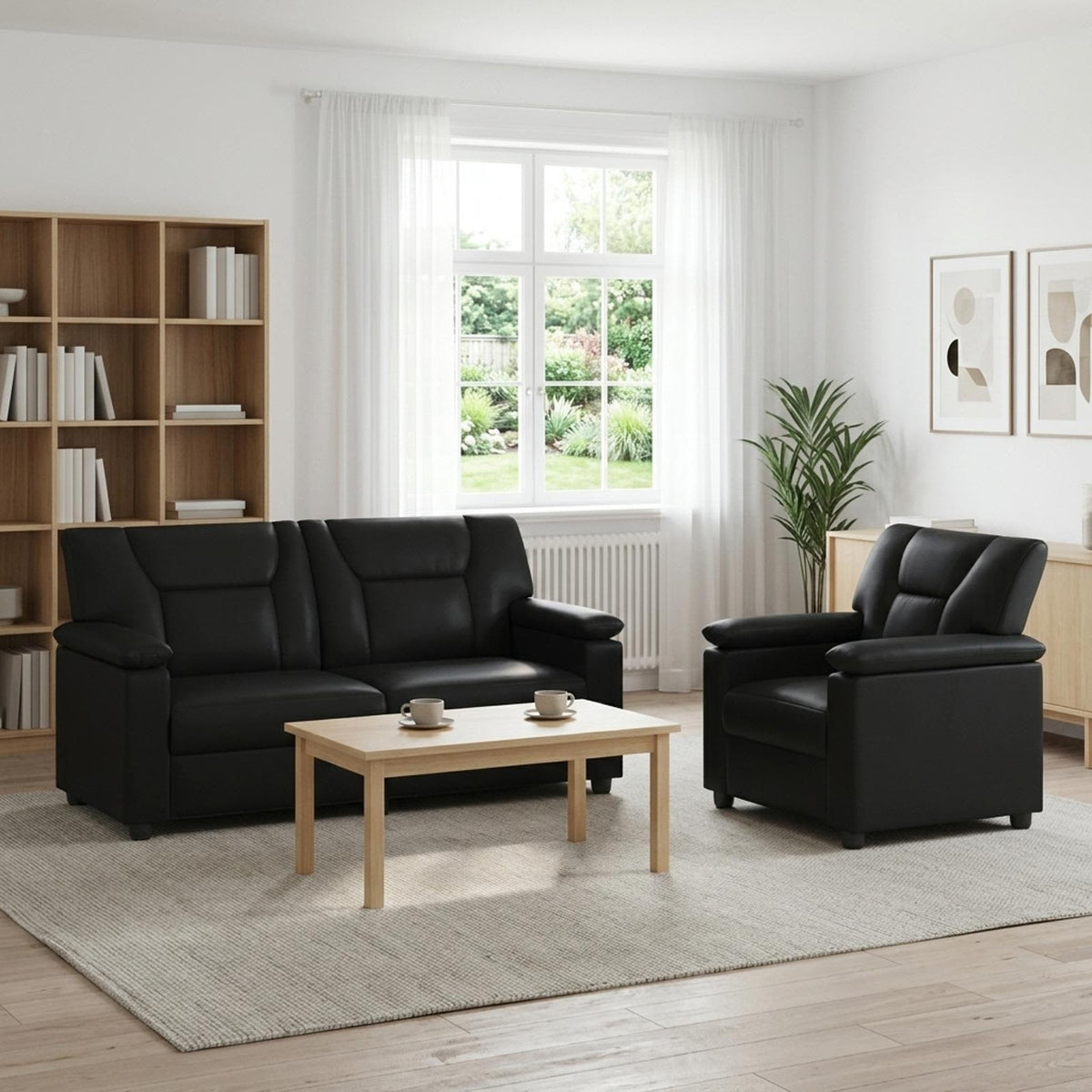 Bankstel 2 pcs Zwart Kunstleer is nu te koop bij PeponiXL, paradijselijk wonen!