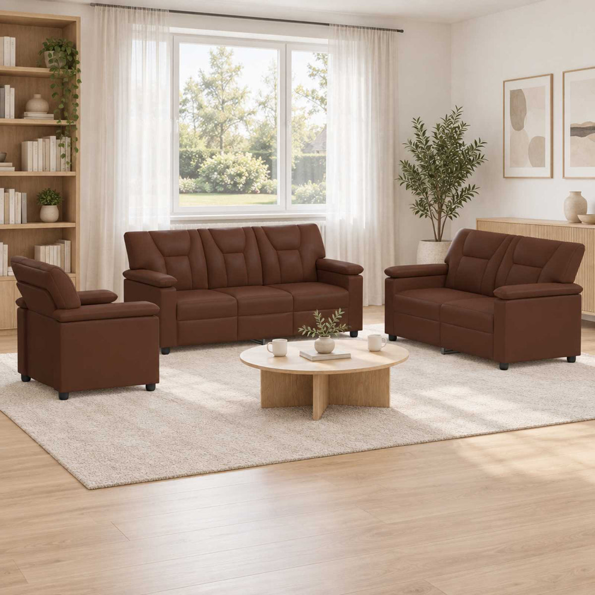 Bankstel 3 pcs Bruin Kunstleer is nu te koop bij PeponiXL, paradijselijk wonen!