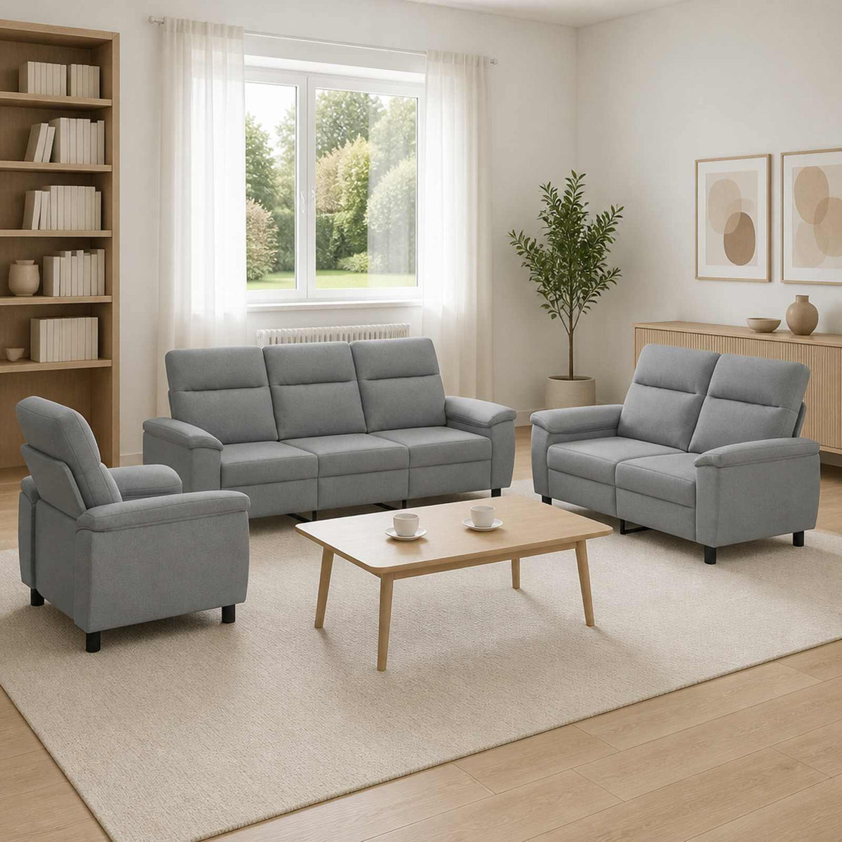Bankstel 3 pcs Lichtgrijs Stof is nu te koop bij PeponiXL, paradijselijk wonen!