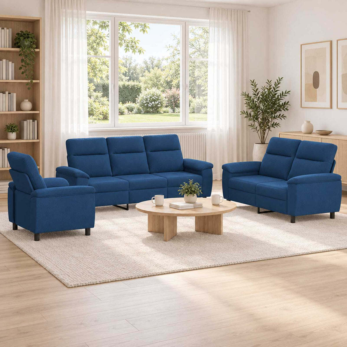 Bankstel 3 pcs Blauw Stof is nu te koop bij PeponiXL, paradijselijk wonen!