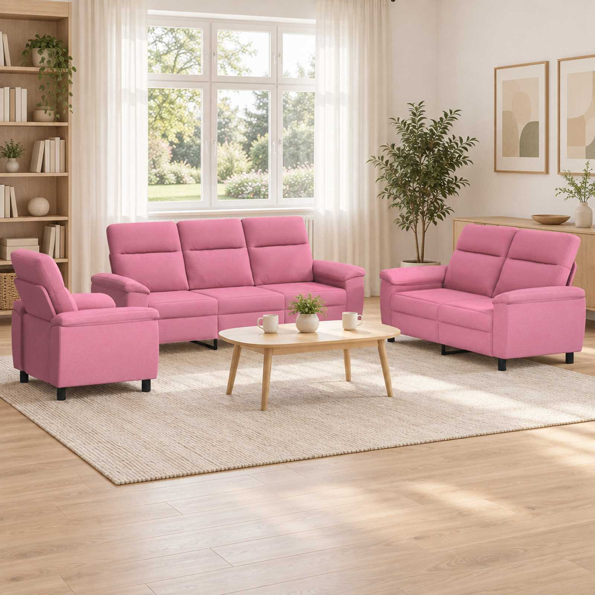 vidaXL Bankstel 3 pcs Roze Stof