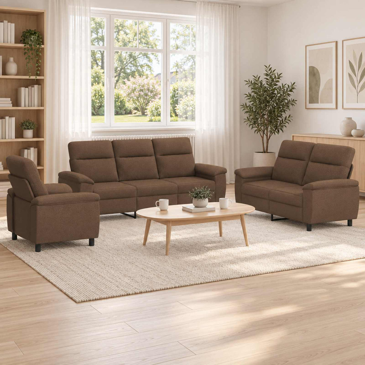 Bankstel 3 pcs Bruin Stof is nu te koop bij PeponiXL, paradijselijk wonen!