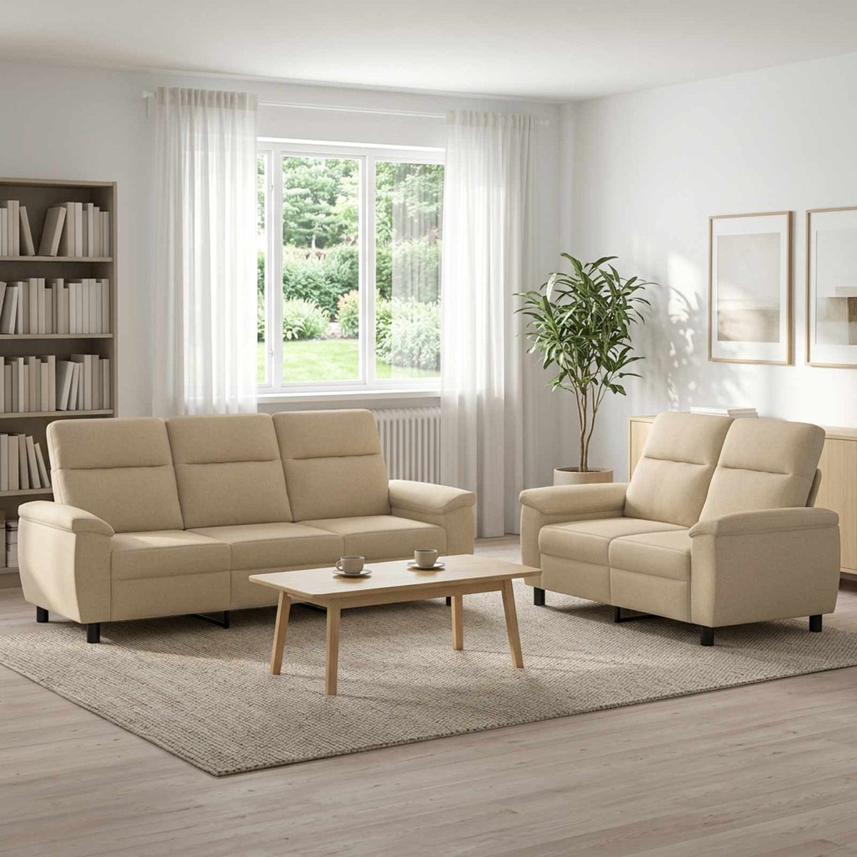 vidaXL Bankstel 2 pcs Crèmekleurig Stof
