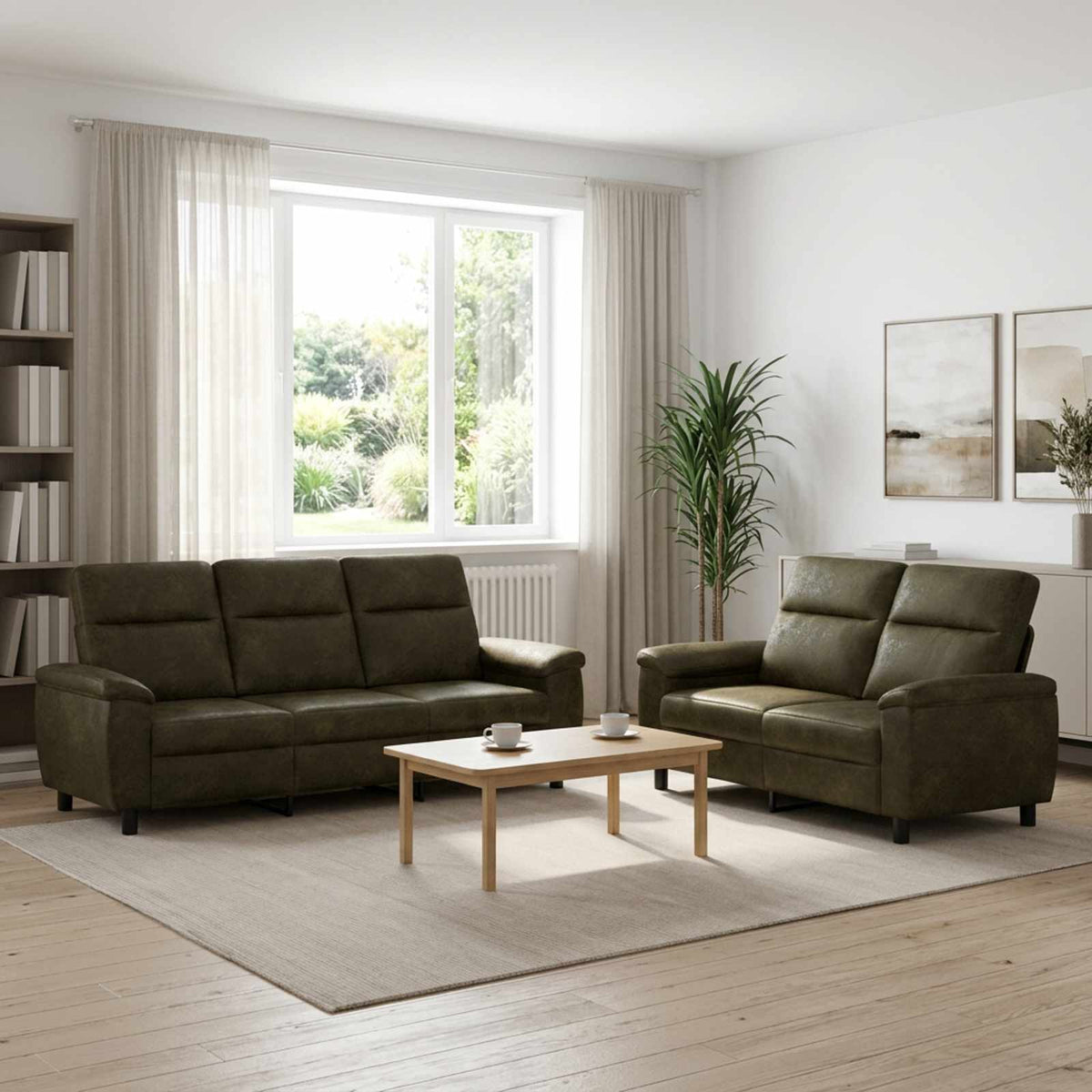 Bankstel 2 pcs Legergroen Nep Suede Leer is nu te koop bij PeponiXL, paradijselijk wonen!