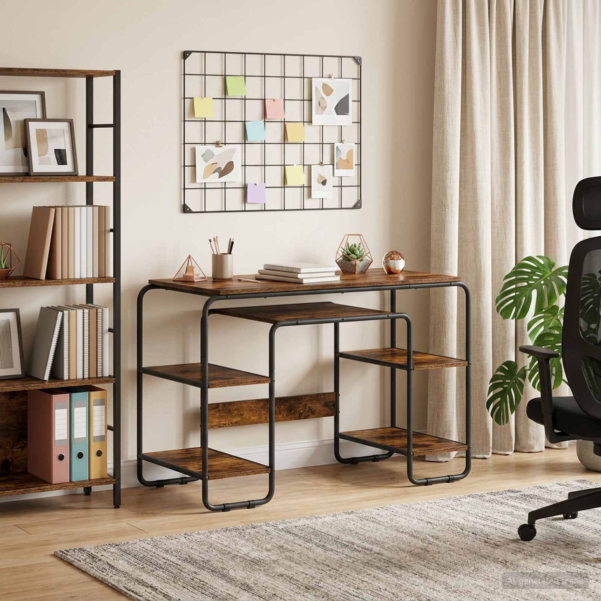 vidaXL Bureau met opbergruimte Gerookt eiken 113.5 x 52 x 75.5 cm