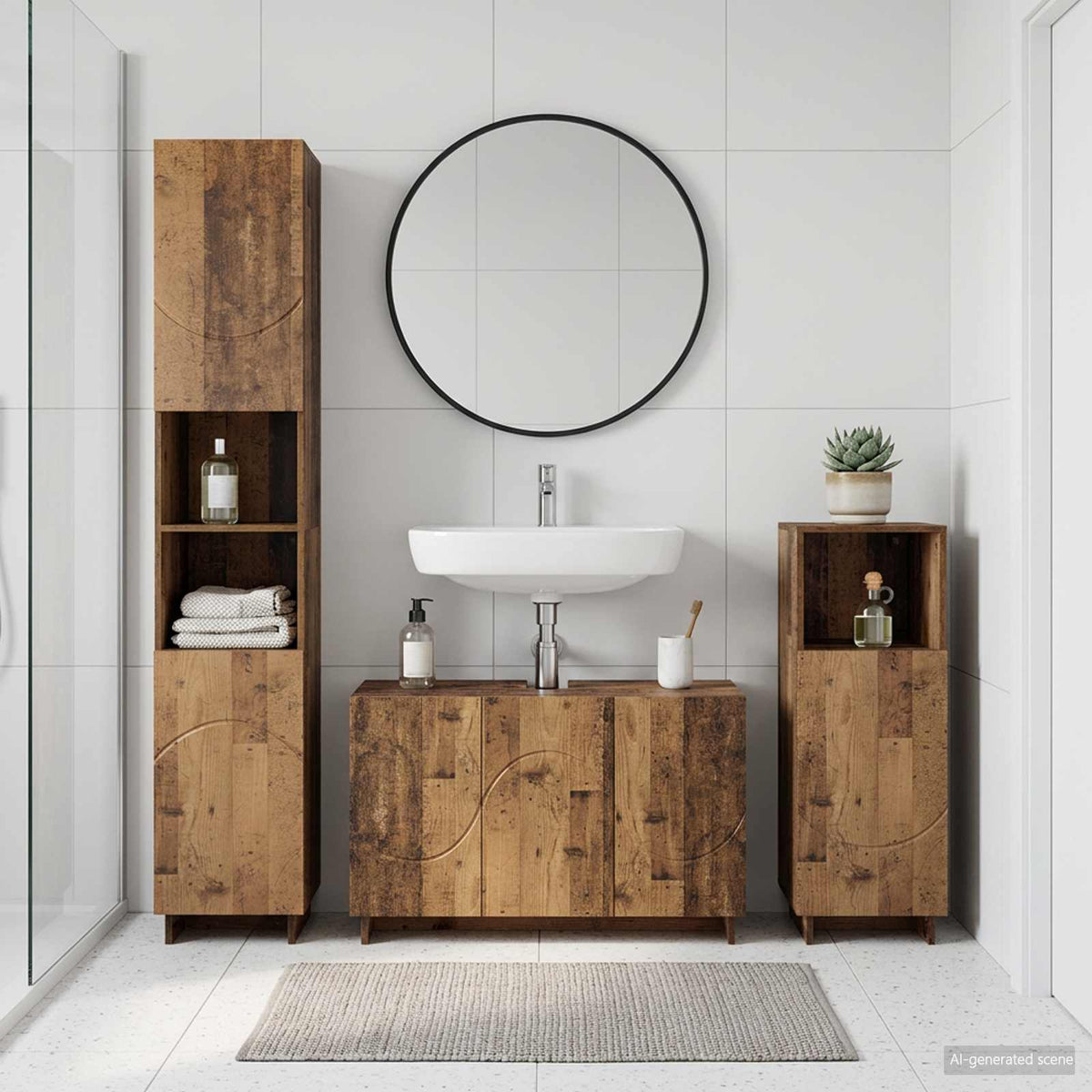 Badkamerkastenset 3 st Oud hout Bewerkt hout is nu te koop bij PeponiXL, paradijselijk wonen!