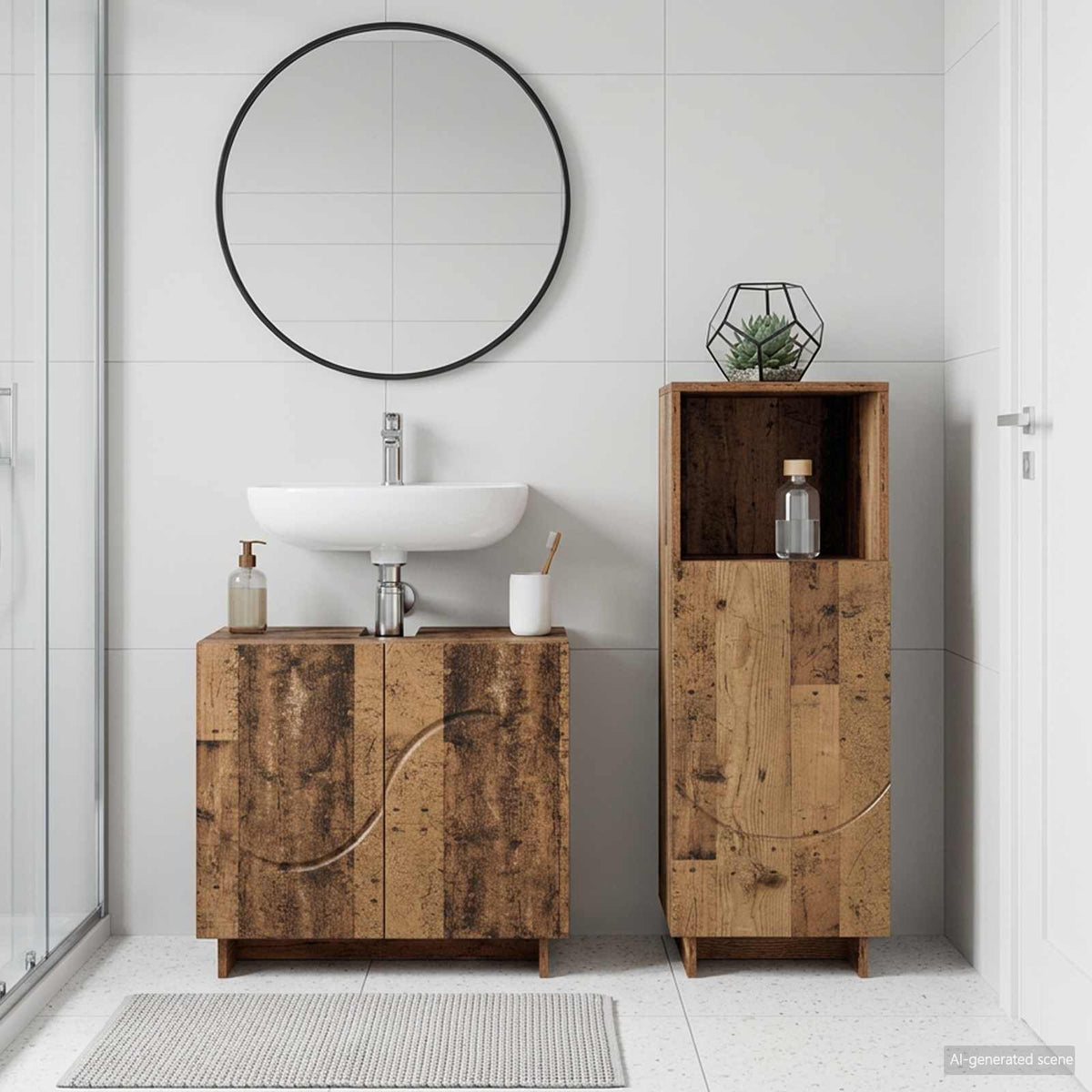 Badkamerkastenset 2 st Oud hout Bewerkt hout is nu te koop bij PeponiXL, paradijselijk wonen!