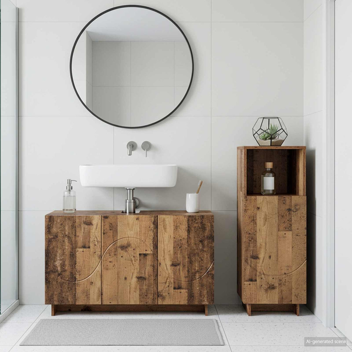 Badkamerkastenset 2 st Oud hout Bewerkt hout is nu te koop bij PeponiXL, paradijselijk wonen!