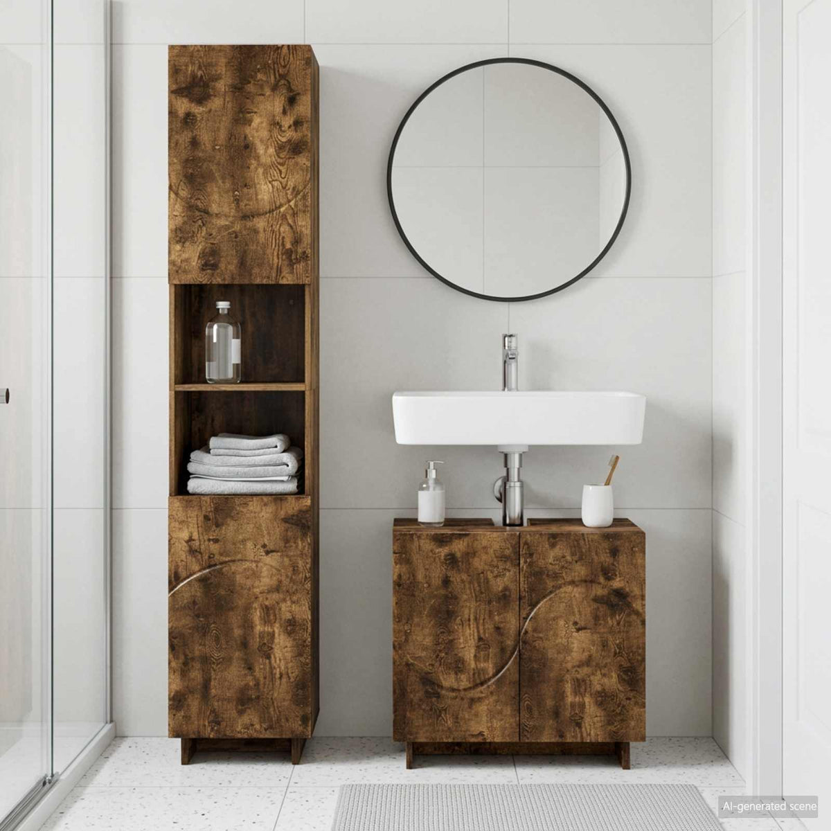 Badkamerkastenset 2 st Gerookt eiken Bewerkt hout is nu te koop bij PeponiXL, paradijselijk wonen!