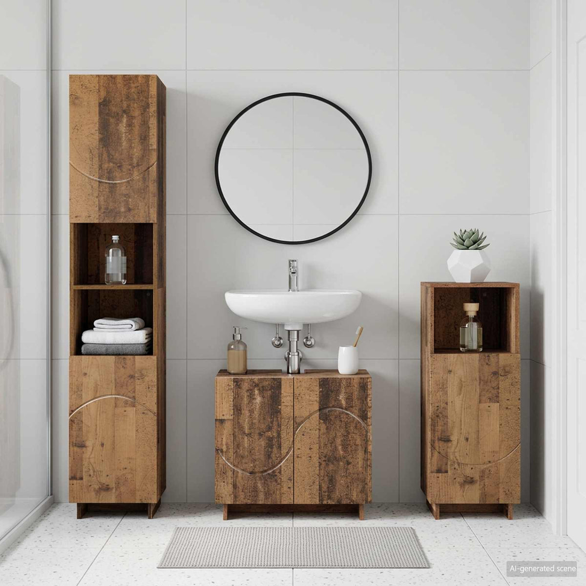 Badkamerkastenset 2 st Oud hout Bewerkt hout is nu te koop bij PeponiXL, paradijselijk wonen!