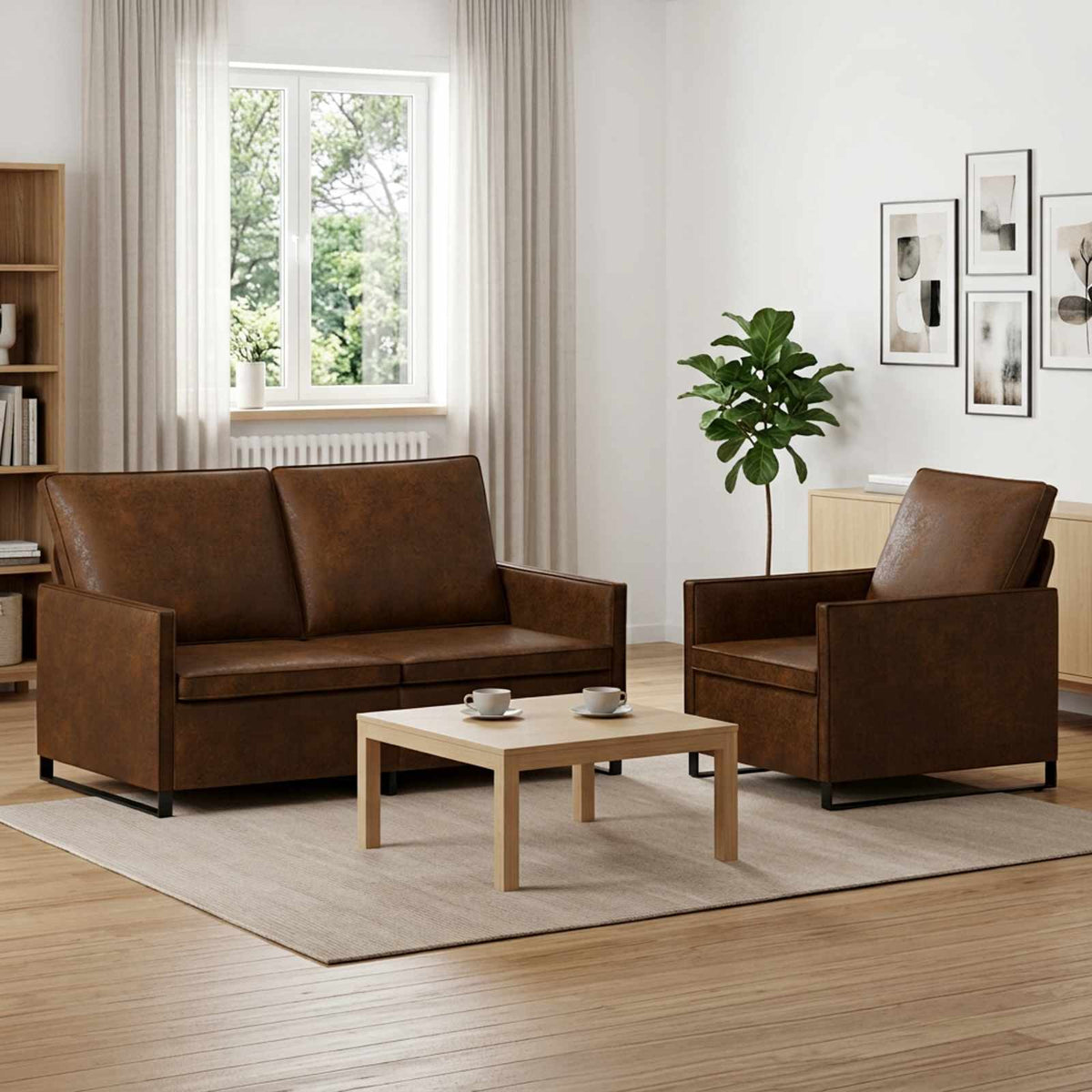 vidaXL Bankstel 2 pcs Bruin Faux Suède Stof