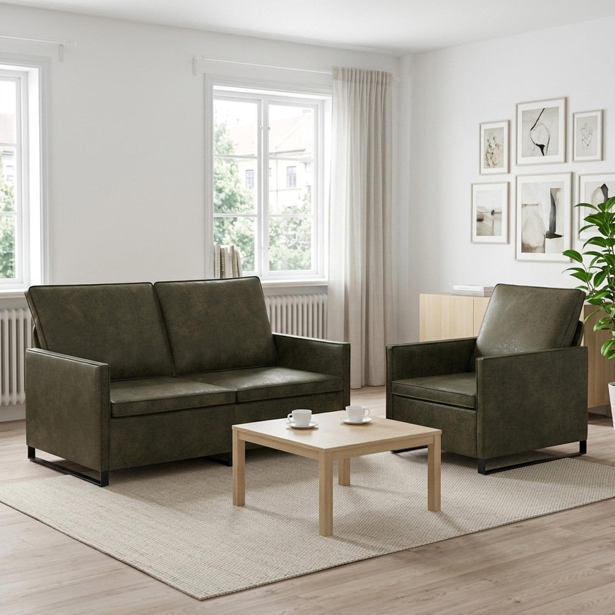 Bankstel 2 pcs Legergroen Faux Suède Stof is nu te koop bij PeponiXL, paradijselijk wonen!