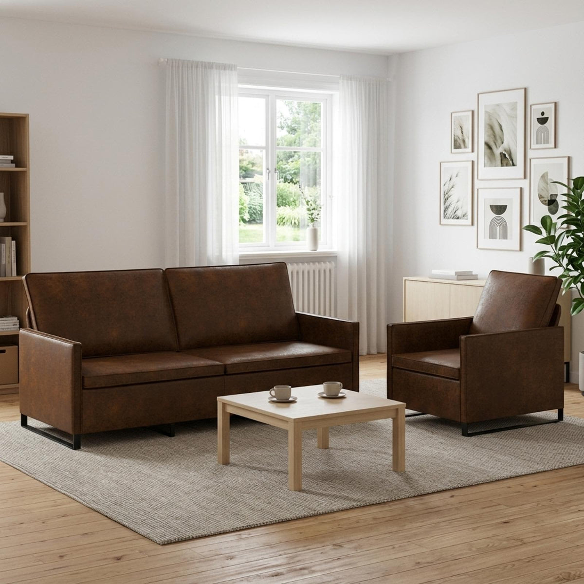Bankstel 2 pcs Bruin Faux Suède Stof is nu te koop bij PeponiXL, paradijselijk wonen!