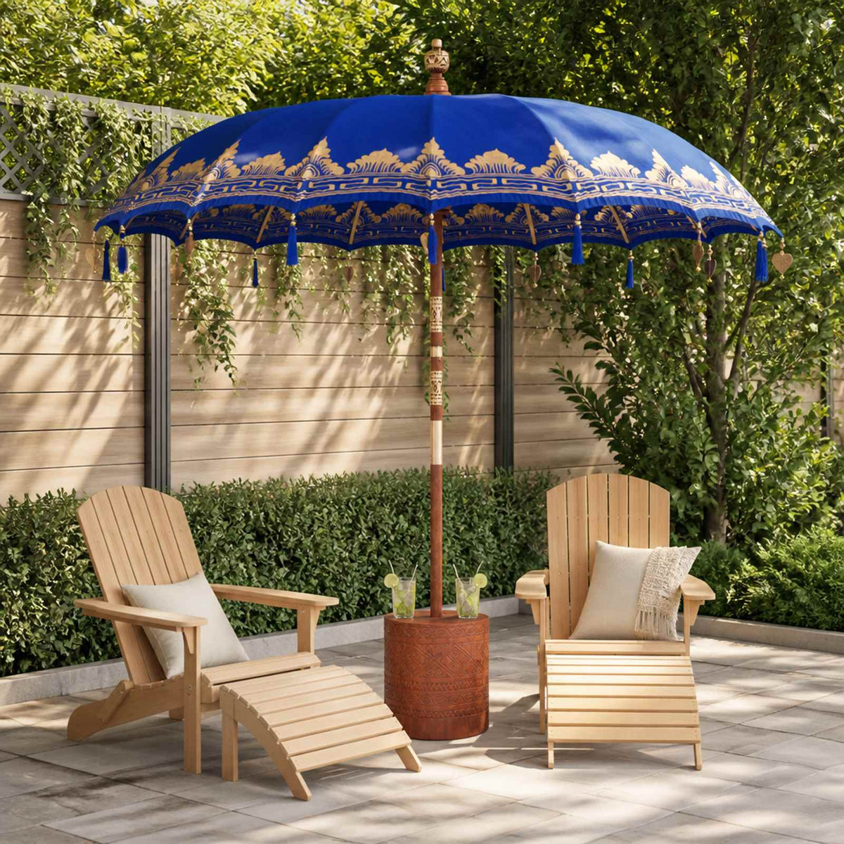 Balinese parasol met basis 2 st Blauw is nu te koop bij PeponiXL, paradijselijk wonen!
