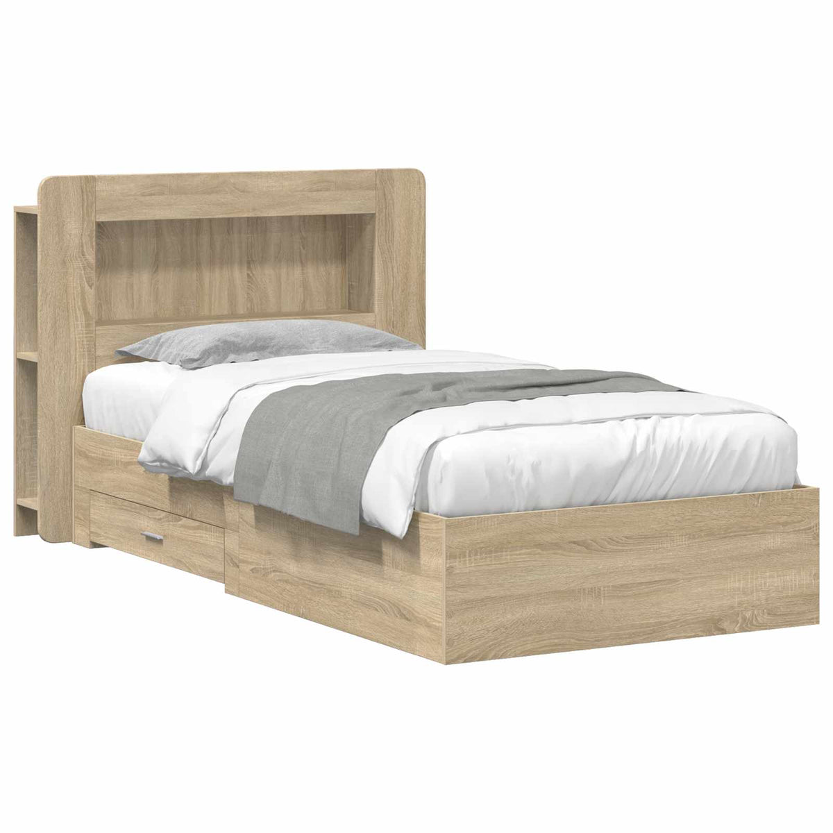 Bedframe met opslag Sonoma Eiken 100 x 200 cm Bewerkt hout is nu te koop bij PeponiXL, paradijselijk wonen!