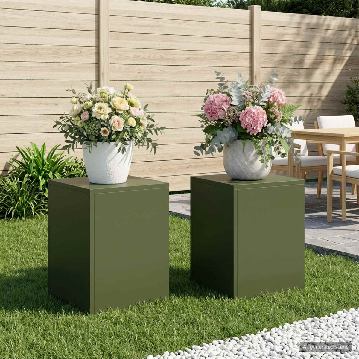 Plantenstandaard 2 pcs Olijfgroen 30 x 30 x 40 cm Staal is nu te koop bij PeponiXL, paradijselijk wonen!