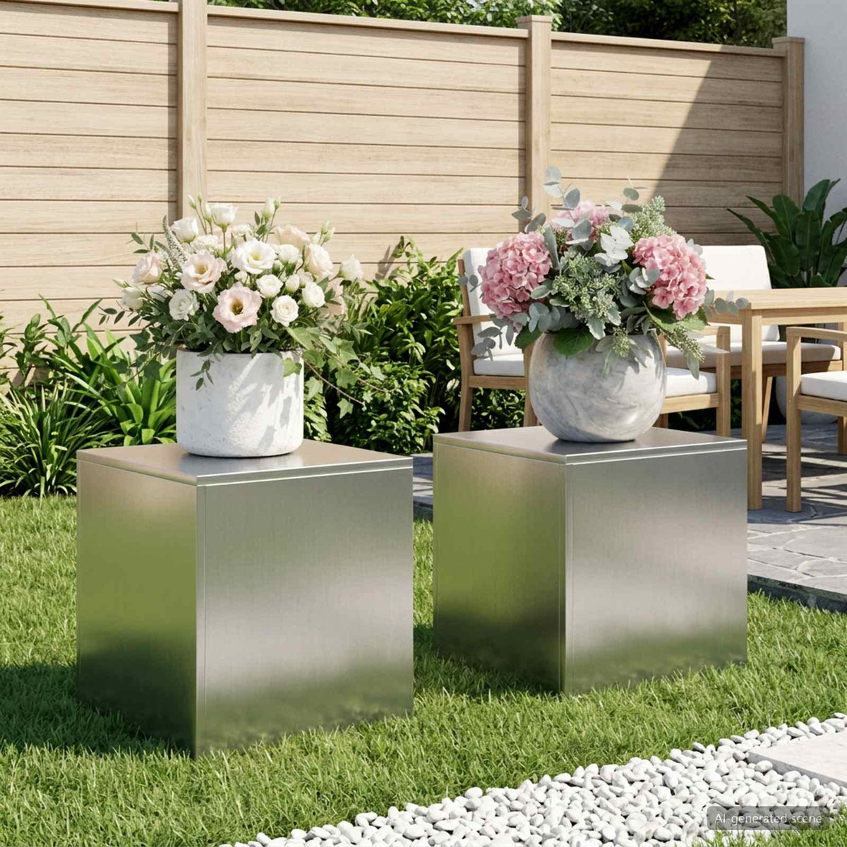 Plantenstandaard 2 pcs zilver 40 x 40 x 40 cm Roestvrij staal is nu te koop bij PeponiXL, paradijselijk wonen!