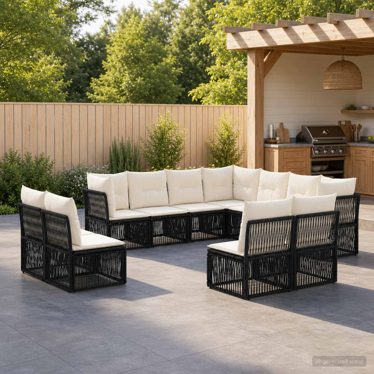 Tuinbankenset 11 pcs Zwart poly rattan is nu te koop bij PeponiXL, paradijselijk wonen!