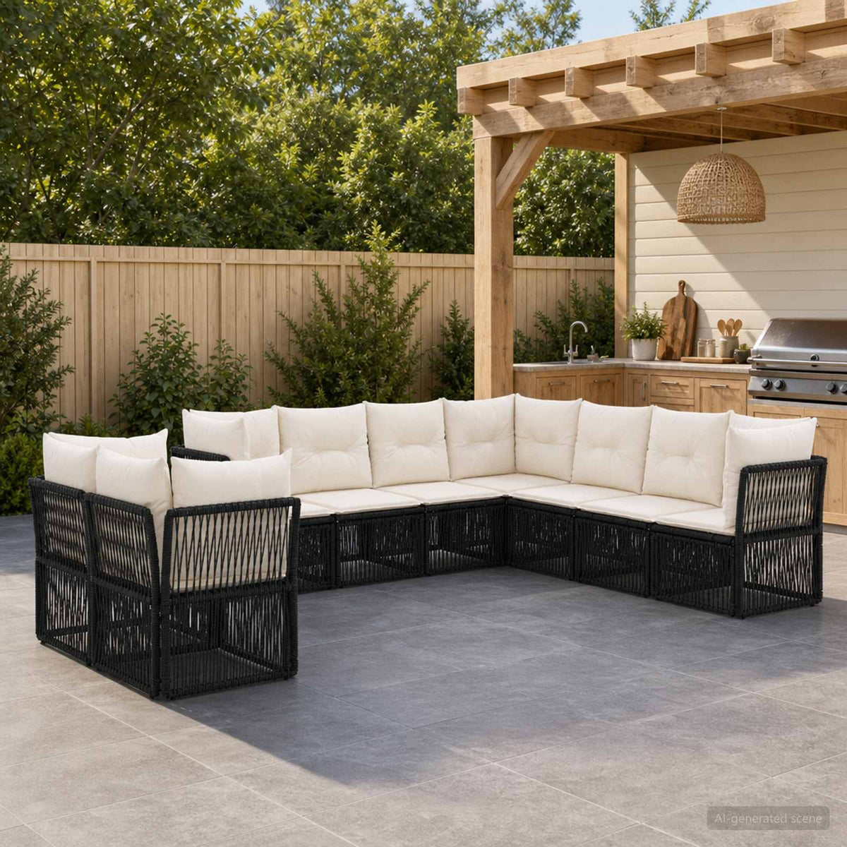 Tuinbankenset 9 pcs Zwart poly rattan is nu te koop bij PeponiXL, paradijselijk wonen!