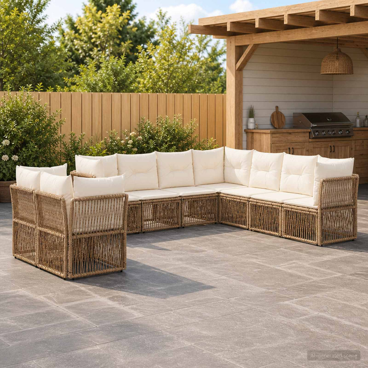 Tuinbankenset 9 pcs Beige poly rattan is nu te koop bij PeponiXL, paradijselijk wonen!