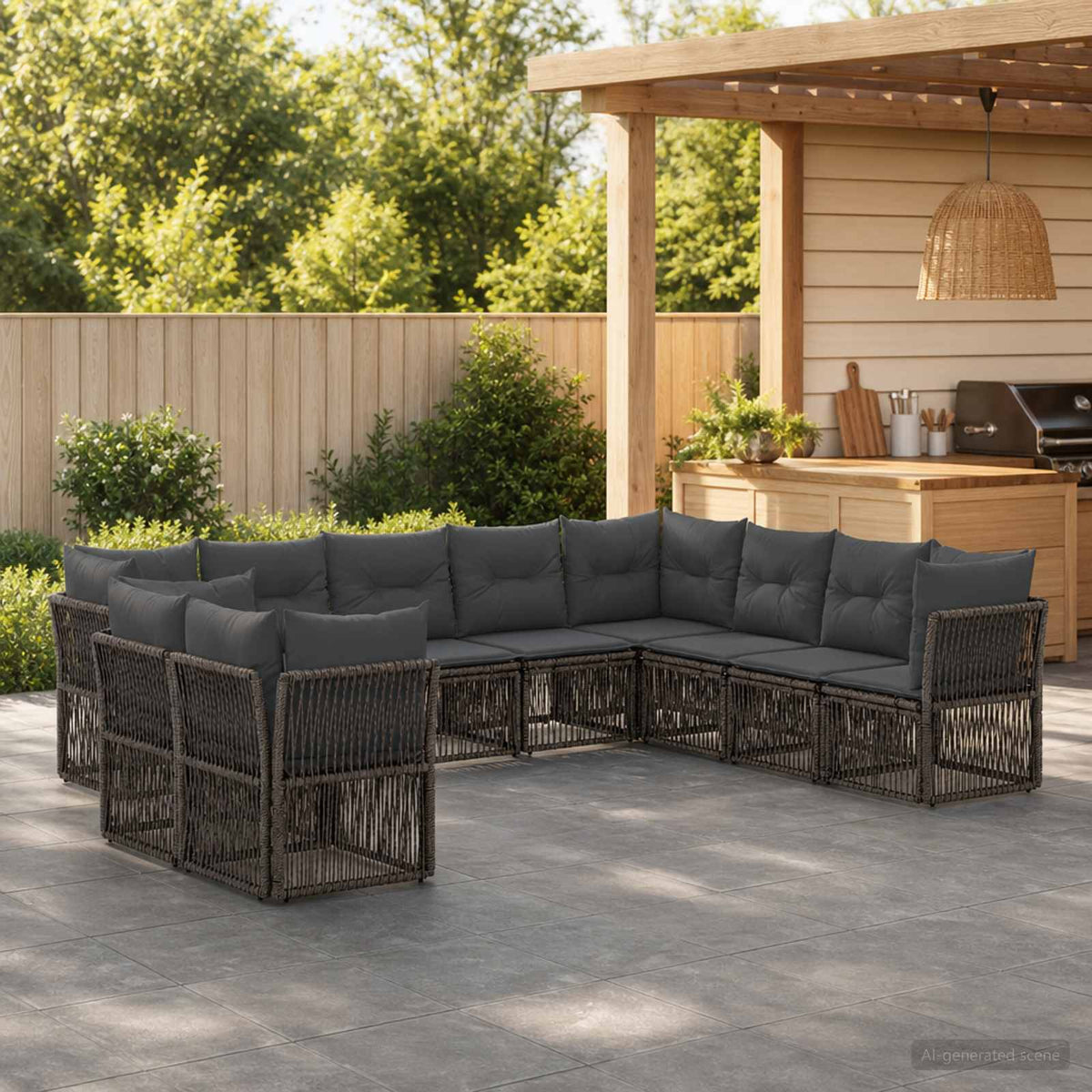 Tuinbankenset 10 pcs Grijs poly rattan is nu te koop bij PeponiXL, paradijselijk wonen!