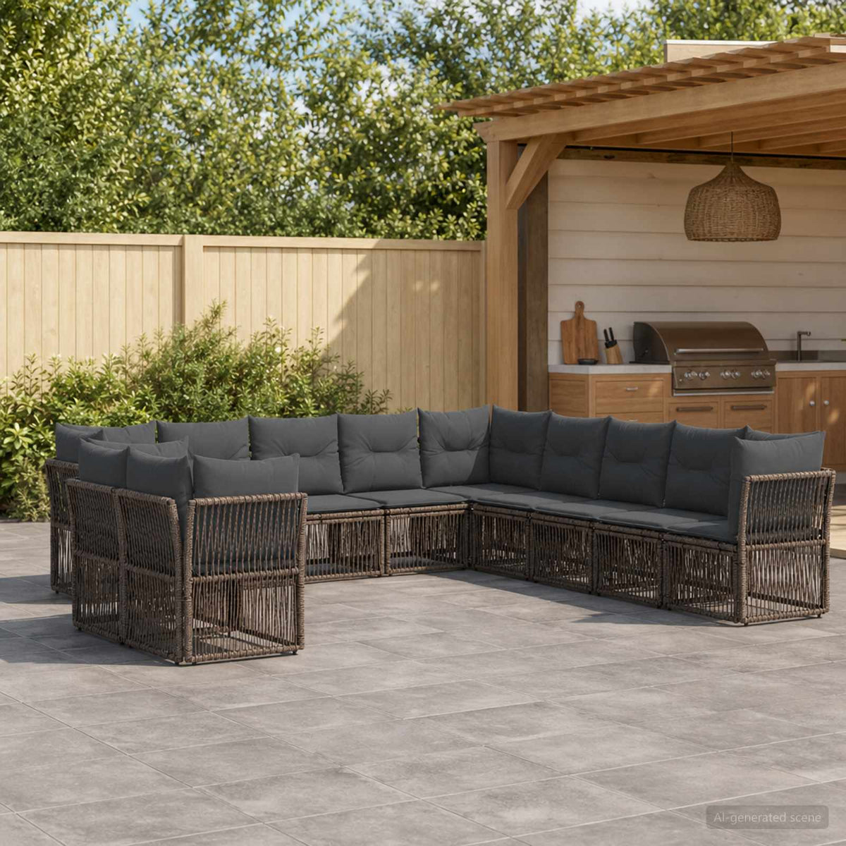 Tuinbankenset 11 pcs Grijs poly rattan is nu te koop bij PeponiXL, paradijselijk wonen!