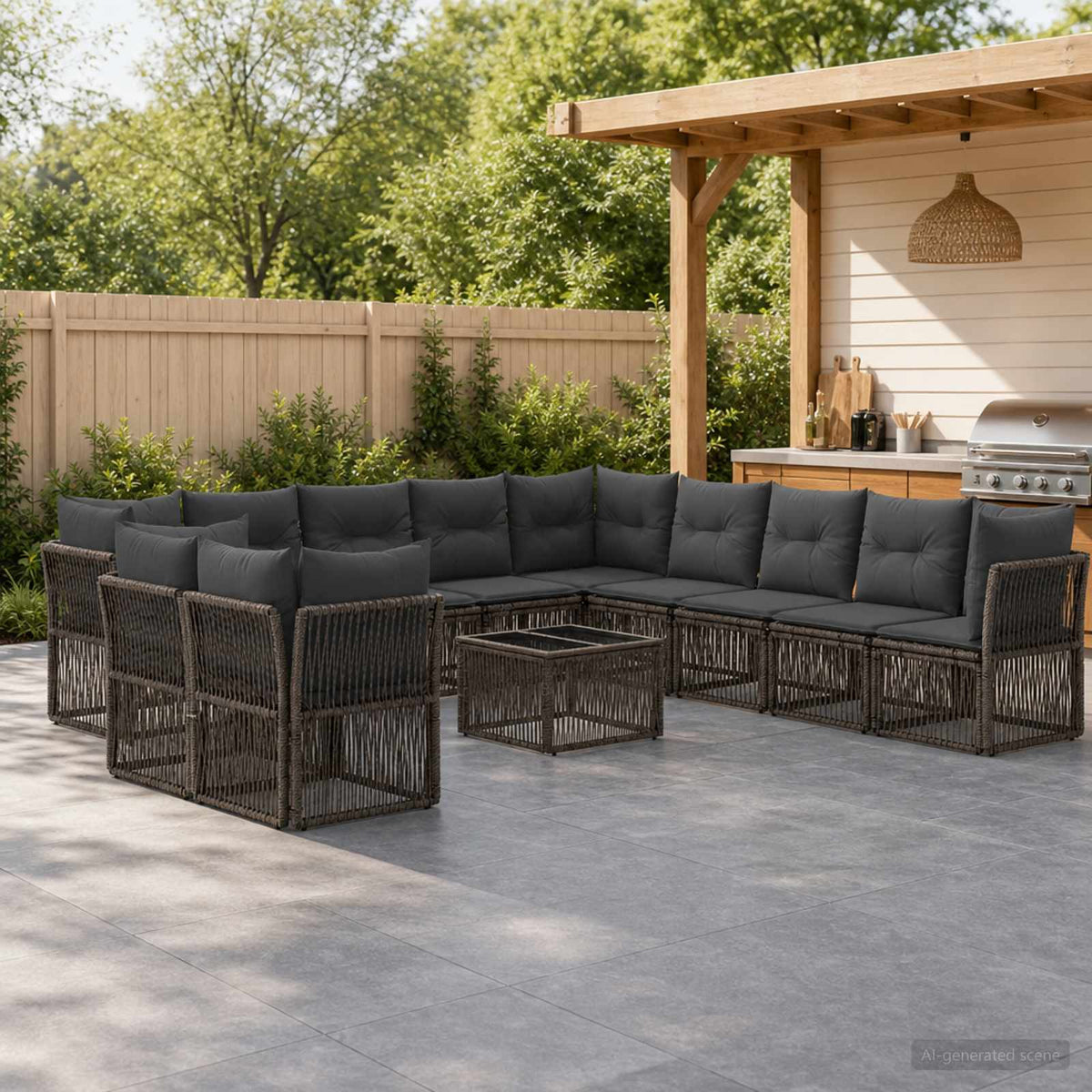 Tuinbankenset 12 pcs Grijs poly rattan is nu te koop bij PeponiXL, paradijselijk wonen!