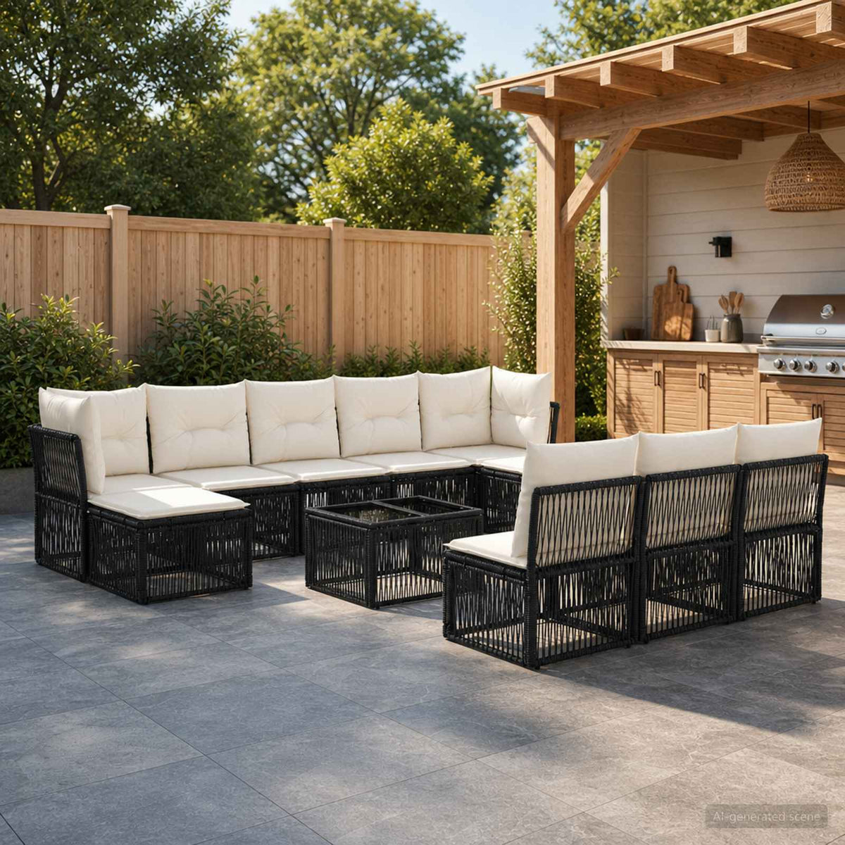 Tuinbankenset 11 pcs Zwart poly rattan is nu te koop bij PeponiXL, paradijselijk wonen!
