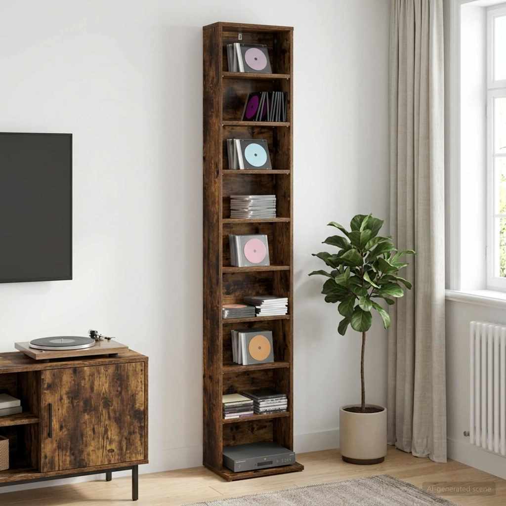 CD Kast Gerookt eiken 33 x 23,5 x 175 cm Bewerkt hout is nu te koop bij PeponiXL, paradijselijk wonen!