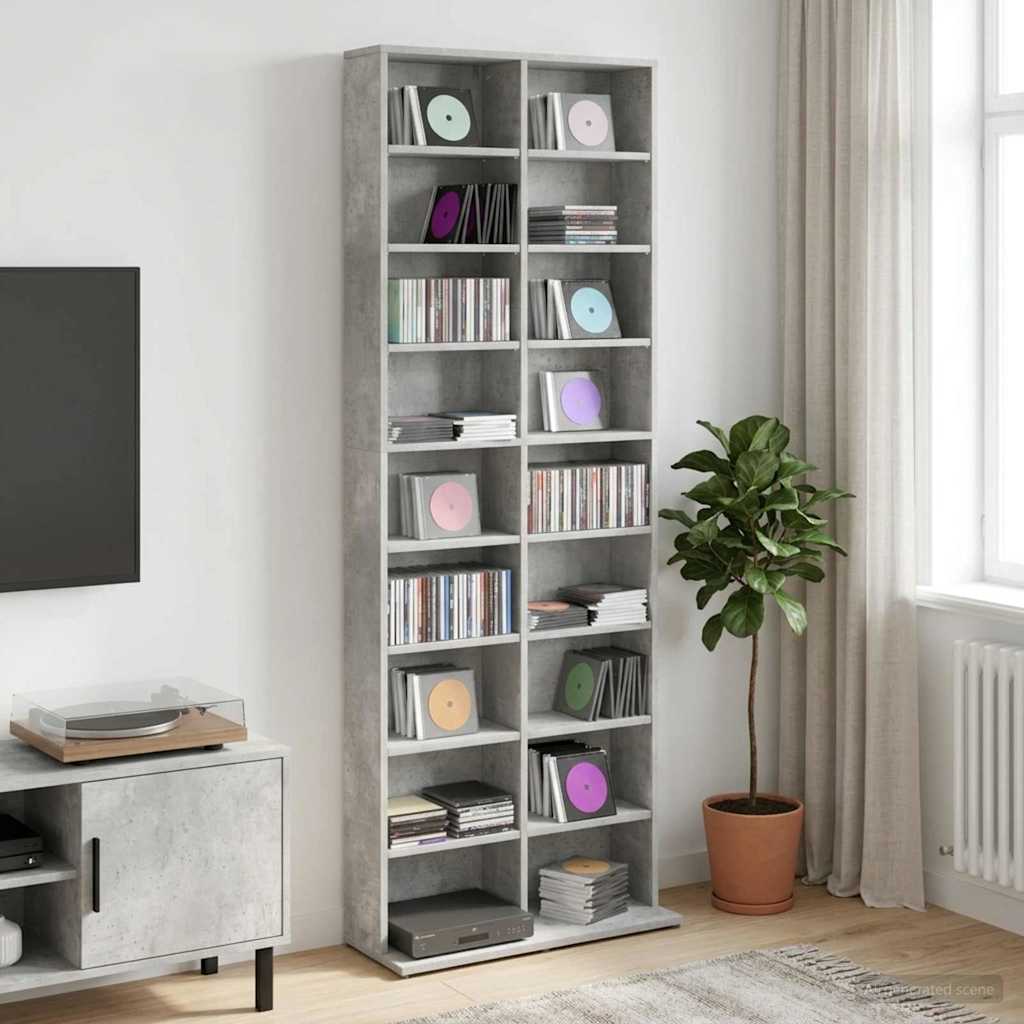 CD Kast Betongrijs 65 x 23,5 x 175 cm Bewerkt hout is nu te koop bij PeponiXL, paradijselijk wonen!