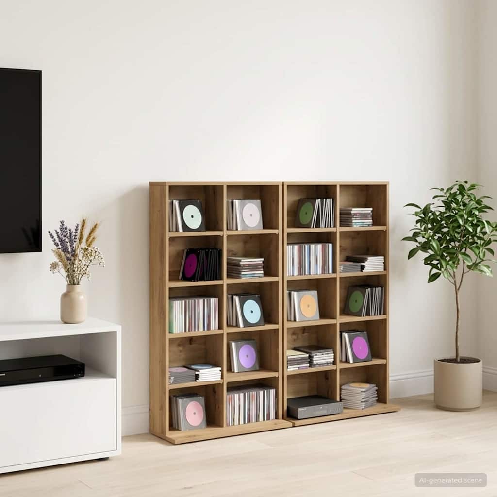 CD Kast 2 st Artisanaal eiken 65 x 23,5 x 97,5 cm Bewerkt hout is nu te koop bij PeponiXL, paradijselijk wonen!