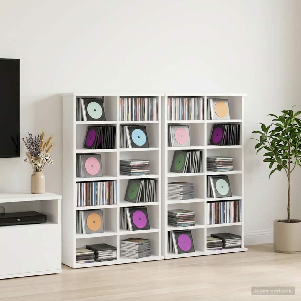 CD Kast 2 st Wit 60 x 17 x 92 cm Bewerkt hout is nu te koop bij PeponiXL, paradijselijk wonen!