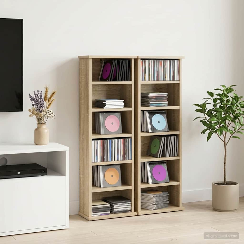 CD Kast 2 st Sonoma Eiken 60 x 17 x 92 cm Bewerkt hout is nu te koop bij PeponiXL, paradijselijk wonen!