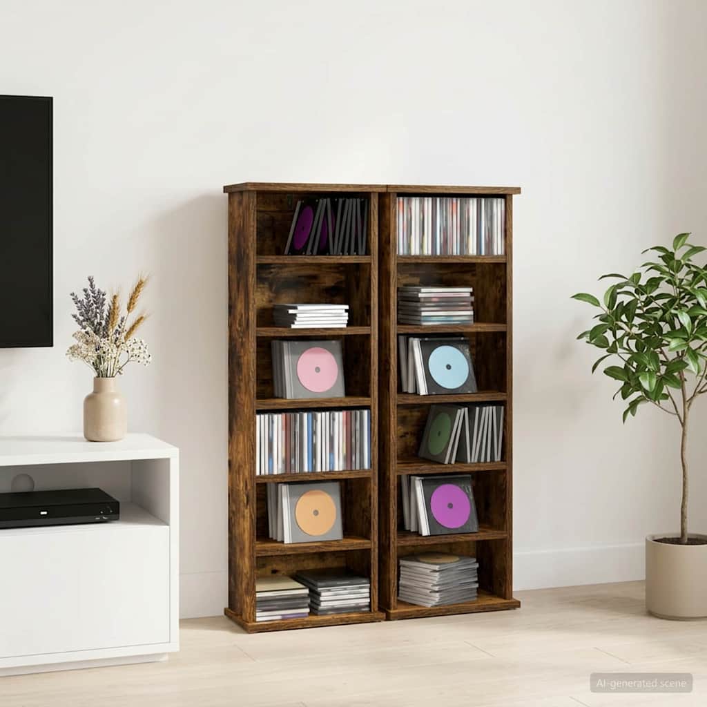 CD Kast 2 st Gerookt eiken 60 x 17 x 92 cm Bewerkt hout is nu te koop bij PeponiXL, paradijselijk wonen!