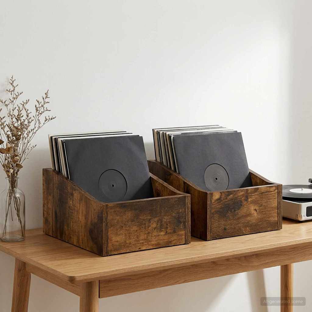 LP Recorddoos 2 st Gerookt eiken 23 x 33 x 16 cm Bewerkt hout is nu te koop bij PeponiXL, paradijselijk wonen!