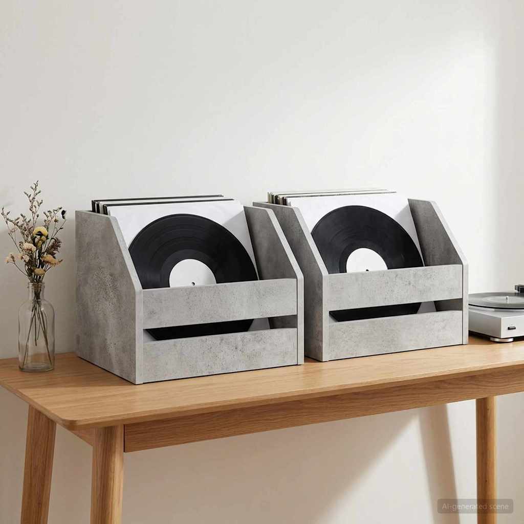 Vinyl Album Doos 2 st Betongrijs 38 x 30 x 29 cm Bewerkt hout is nu te koop bij PeponiXL, paradijselijk wonen!