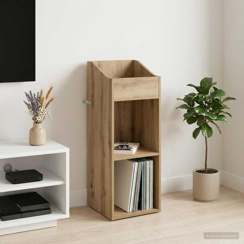 Platenkast Artisanaal eiken 36 x 36 x 95,5 cm Bewerkt hout is nu te koop bij PeponiXL, paradijselijk wonen!